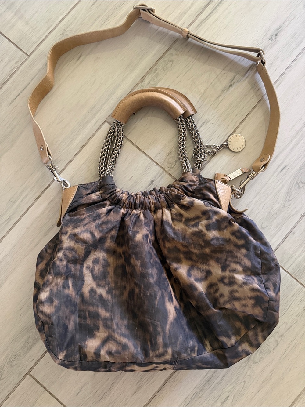 Stuart Weitzman Leopard-Print Brown Satchel with Tan Leather Accents